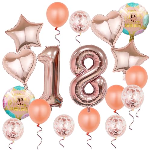 18th Birthday Decorations - 18 Pcs Rose Gold Balloon Set