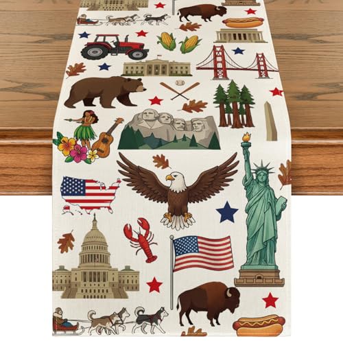 American Flag Eagle Table Runner 13x72 Inch for 4th of July
