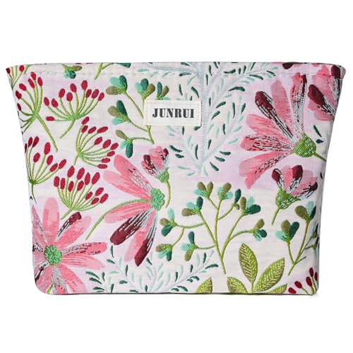 BOCGRPU Floral Canvas Makeup Bag Cute Travel Toiletry Pouch for Women