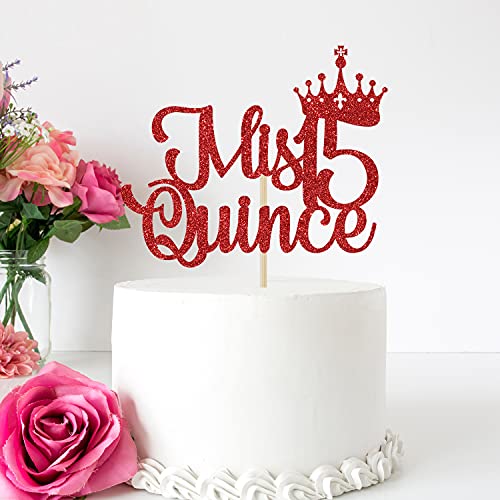 Mis Quince 15 Cake Topper - Red Glitter Birthday Decorations