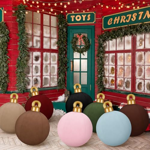 Giant Velvet Christmas Inflatable Balls Set - 8 Large 32 Inch Holiday Yard Decor - Stylish Colors