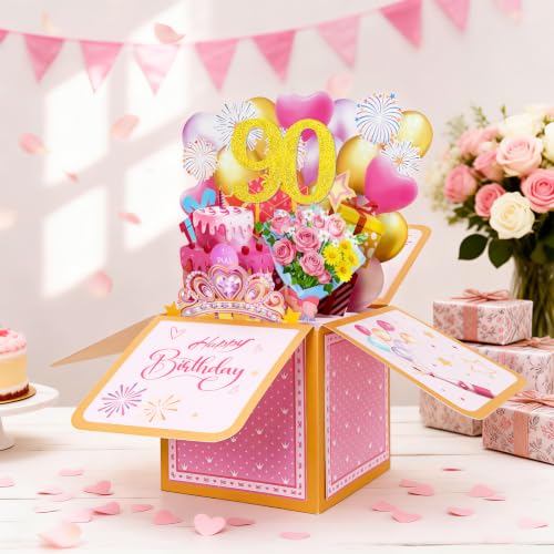 90th Birthday Card for Women - Pull-Out Pop Up Design