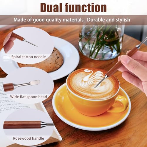 Latte Art Pen Set - 2 Stainless Steel Tools with Rosewood Handle