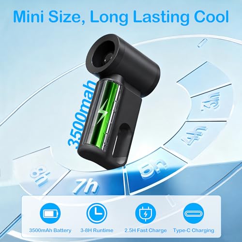 CIVPOWER Black Portable Mini Handheld Fan USB Rechargeable Personal Cooling Fan with LED Display