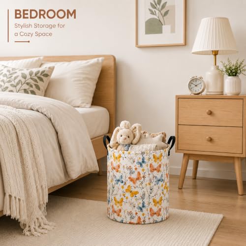 Collapsible Laundry Hamper - Flower Cluster Print Storage Basket, 19.7"