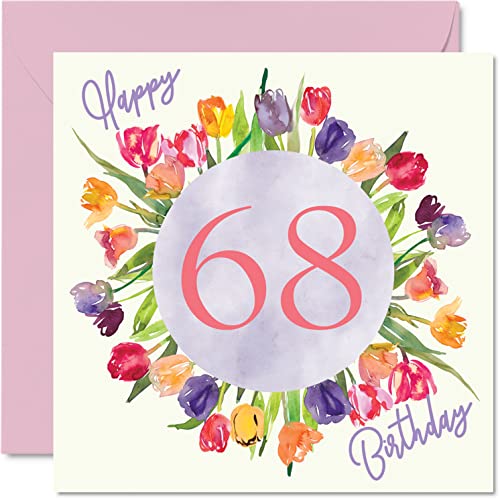 68th Birthday Card for Women - Watercolour Tulips Bouquet
