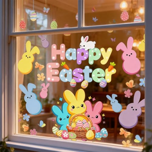 Easter Window Clings - 9 Sheets Bunny & Egg Decals for Spring Decor