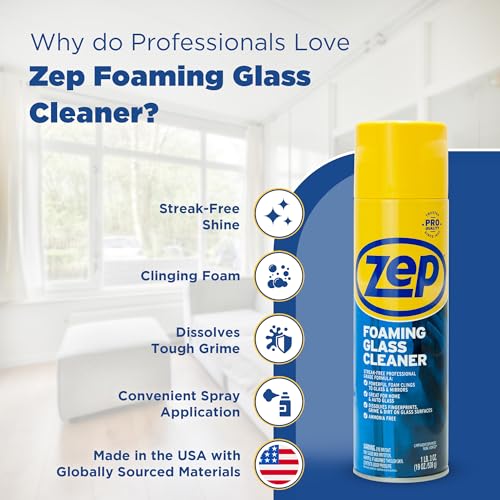 Zep Foaming Glass & Plexiglass Cleaner - 19 oz Case of 4, Streak-Free Surface Cleaner