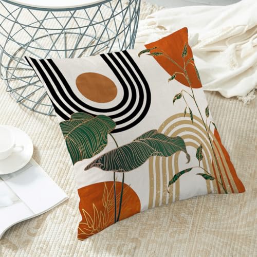 Burnt Orange Boho Pillow Covers 20x20 Inch Set of 2 - Tropical Leaf Design