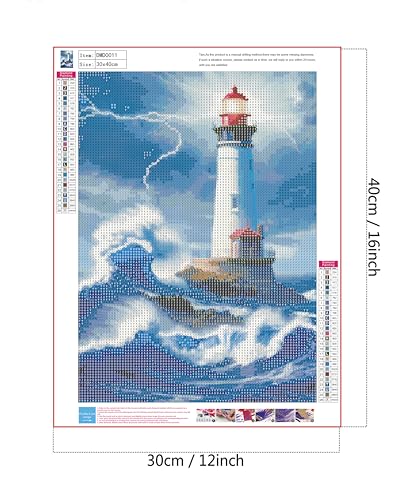 5D Diamond Painting Kit - Ocean Lighthouse Art 12x16 Inch