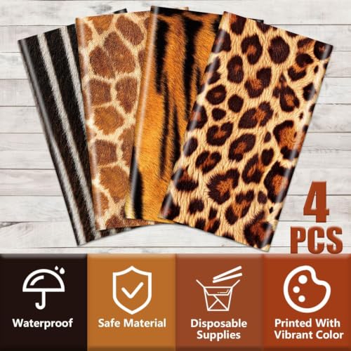 4 Pack Jungle Safari Animal Print Tablecloths - Colorful Wildlife Theme