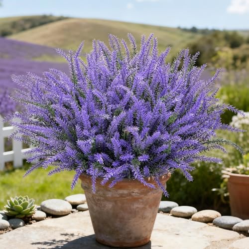 10 Bundles of Artificial Lavender Flowers - Deep Purple Faux Plants