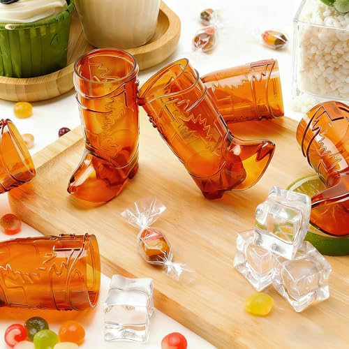 Cowboy Boot Shot Glasses - 12 Pcs 1 Oz Mini Plastic Brown Boot Cups
