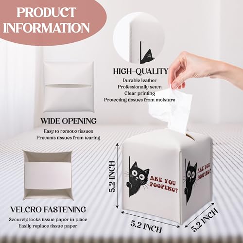 Black Cat Tissue Box Cover - Stylish PU Leather Holder