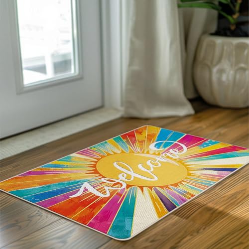 Colorful Sunshine Welcome Doormat - Non-Slip Indoor/Outdoor Rug