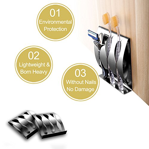 Wall-Mounted Stainless Steel Toothbrush Holder with Adhesive Shelf