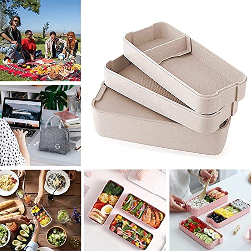 Rarapop Beige Stackable Bento Lunch Box Kit - 3 Compartment Container
