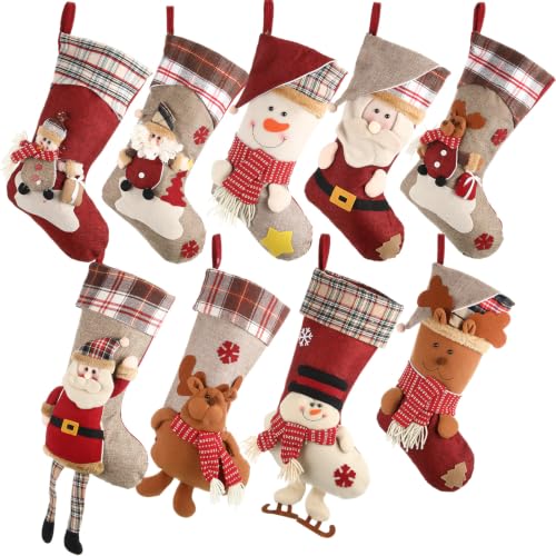 12 Pcs 18 Inch Christmas Stockings Set - Santa Snowman Reindeer Classic Variation