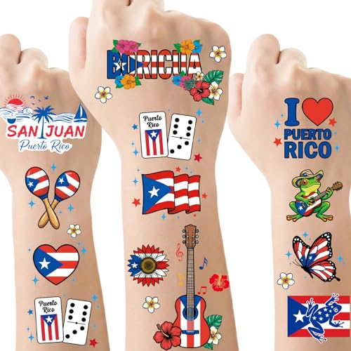 Puerto Rico Temporary Tattoos - 8 Sheets 200+ Flag Stickers