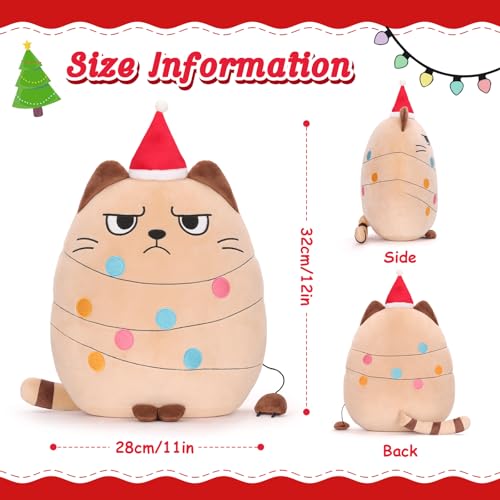 AGIFTMIND 12 Inch Beige Christmas Cat Plush Pillow - Holiday Decor & Gift