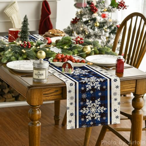 Snowflakes Christmas Table Runner 13x108 Inch Blue - Holiday Home Decor