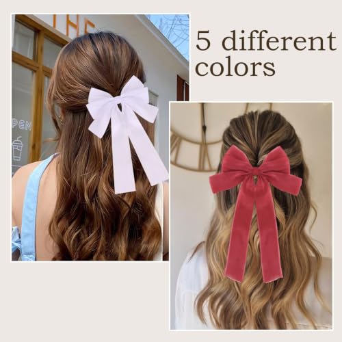 GAFATORY 5-Pack Extra Large Silk Hair Bow Clips for Women and Girls