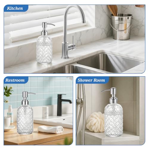Glass Soap Dispenser Refillable Pump for Bathroom & Kitchen - Clear