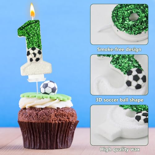 Soccer Ball Number 10 Birthday Candle - Green & White Cake Decoration