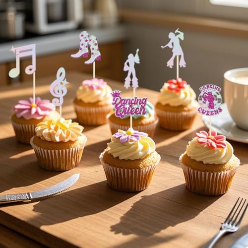 16PCS Glitter Music Note Cupcake Toppers for 70s Disco Parties