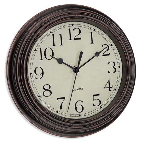 Foxtop 9 Inch Silent Wall Clock, Battery Operated Retro Bronze Decorative Clock