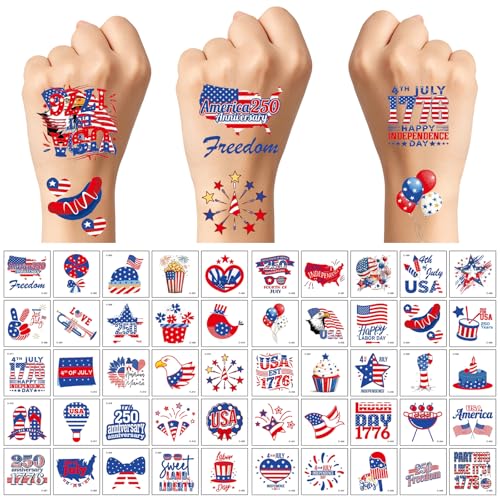 150 PCS 4th of July Temporary Tattoos Patriotic American Flag Stickers