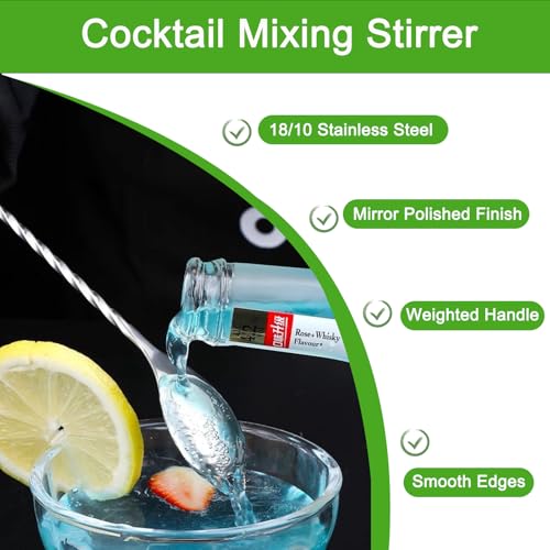 ABK 6PCS 12-Inch Bar Spoon Set for Cocktails & Iced Tea