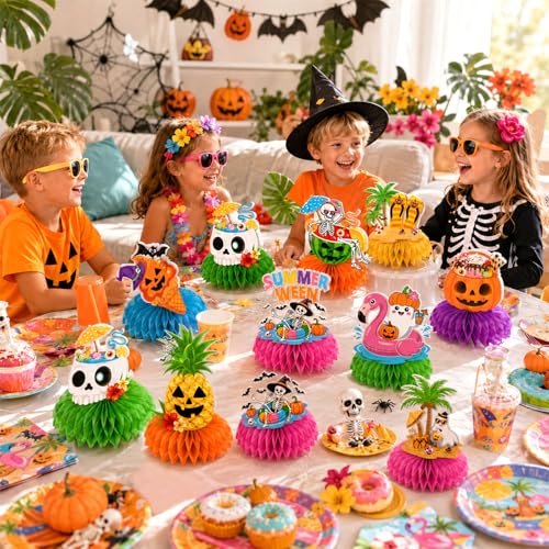 Summerween Honeycomb Centerpieces - 12 pcs Tropical Halloween Decor