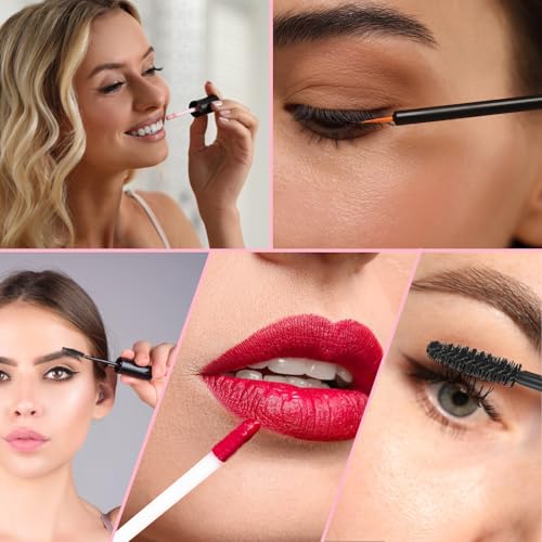 ZNBSIXP 6PCS Empty Mascara, Eyeliner and Lip Gloss Tubes Set, 10ml DIY Cosmetic Containers with Rubber Inserts, Black