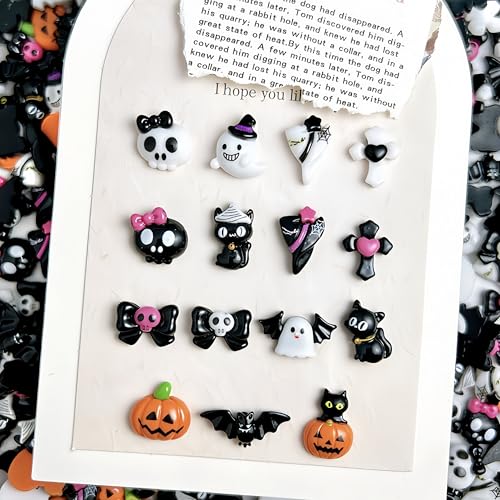 60Pcs Halloween Resin Nail Charms 3D Ghost Pumpkin Skull Art Gems
