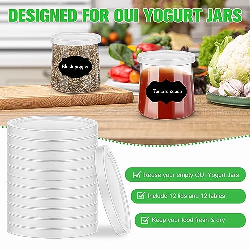 12-Pack Reusable Oui Yogurt Jar Lids with Labels - 2.68in Leak-Proof Covers