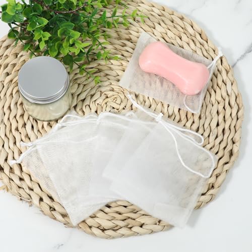 Giantree 20 Pcs Mesh Soap Bags with Drawstring - Exfoliating Soap Pouch Saver for Shower and Bath (10.3 x 9.7 cm)
