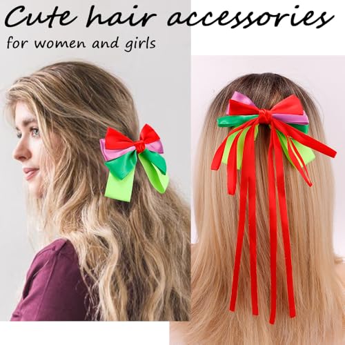 AHONEY 5-Pack Purple Satin Hair Bow Clips for Women and Girls