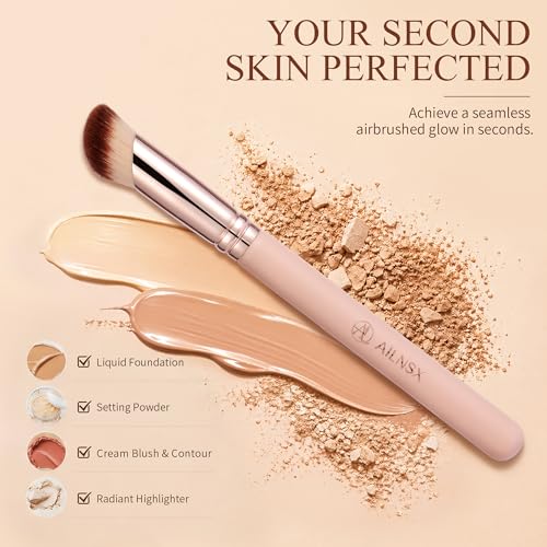 AILNSX 3-Piece Makeup Brush Set - Pink Synthetic Face Brushes for Foundation & Concealer