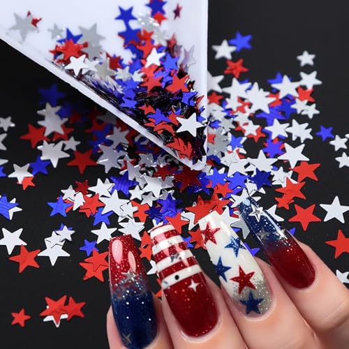 Independence Day Star Nail Glitter Kit - 12-Grid Holographic Pentagram Sequins