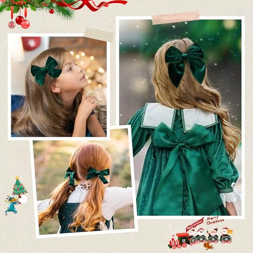 DEEKA Dark Green Velvet Hair Bows 4-Piece Set with Alligator Clips