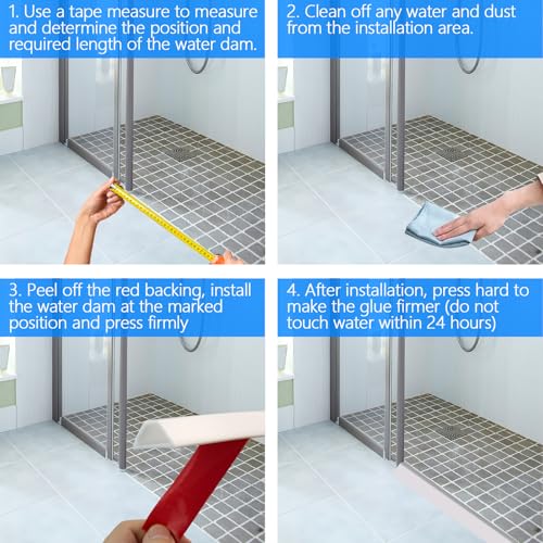 Floatlive 59in Self-Adhesive Silicone Shower Water Dam Barrier - White