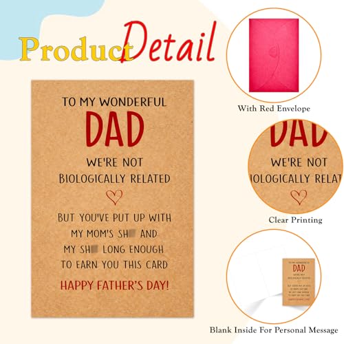 Funny Father's Day Card for Stepdad - 5.5"x8" Humorous Gift