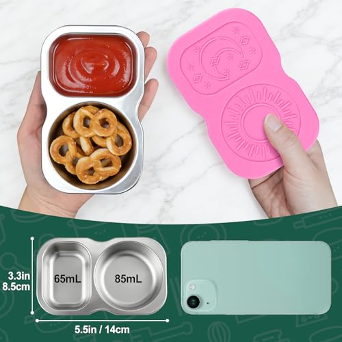 Eiyisem Stainless Steel Snack Containers with Lid, 5.3 Oz Dual Compartment Food Storage
