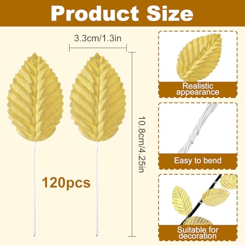 Foyods 120 PCS Gold Artificial Leaves with Flexible Stems for DIY Crafts