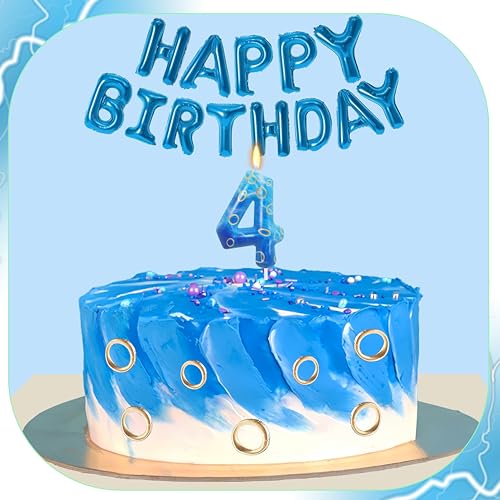 Number 4 Birthday Candle - Blue Hedgehog Theme Cake Topper for Kids