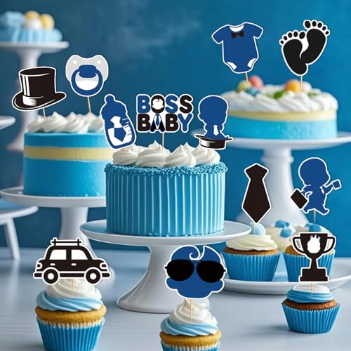 24pcs Baby Boy Cake Toppers - Cute Cartoon Designs for Parties