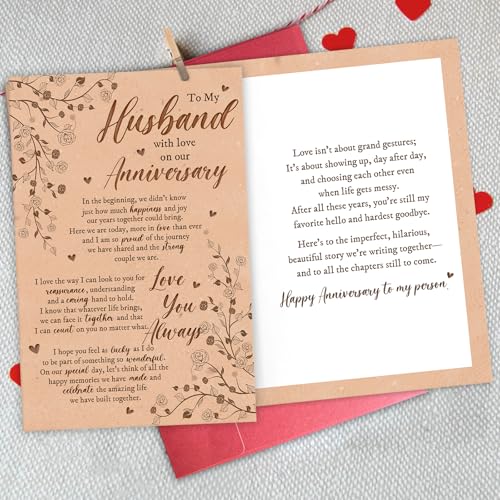 To My Husband Sweet Anniversary Card for Him Romantic Wife Greeting Card with Heartfelt Message - Bablira