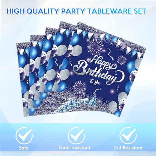 Navy Blue and Silver Birthday Party Tableware Set - Plates and Napkins