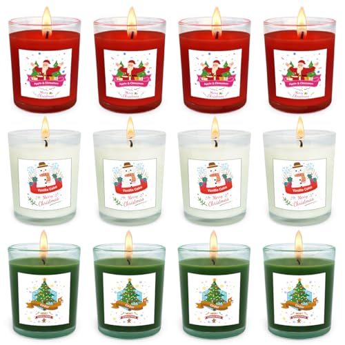 Christmas Scented Votive Candle Set - 12 Pack with Apple & Cinnamon, Vanilla Cake, Cedar Scents